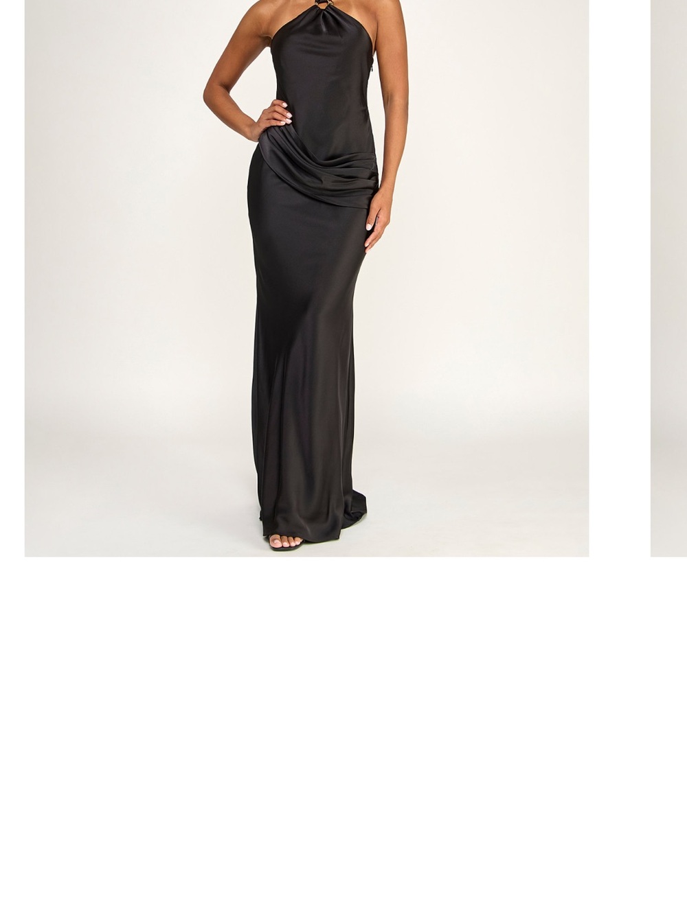 Juniors' Asymmetrical Drape Waist Halter Neck Gown